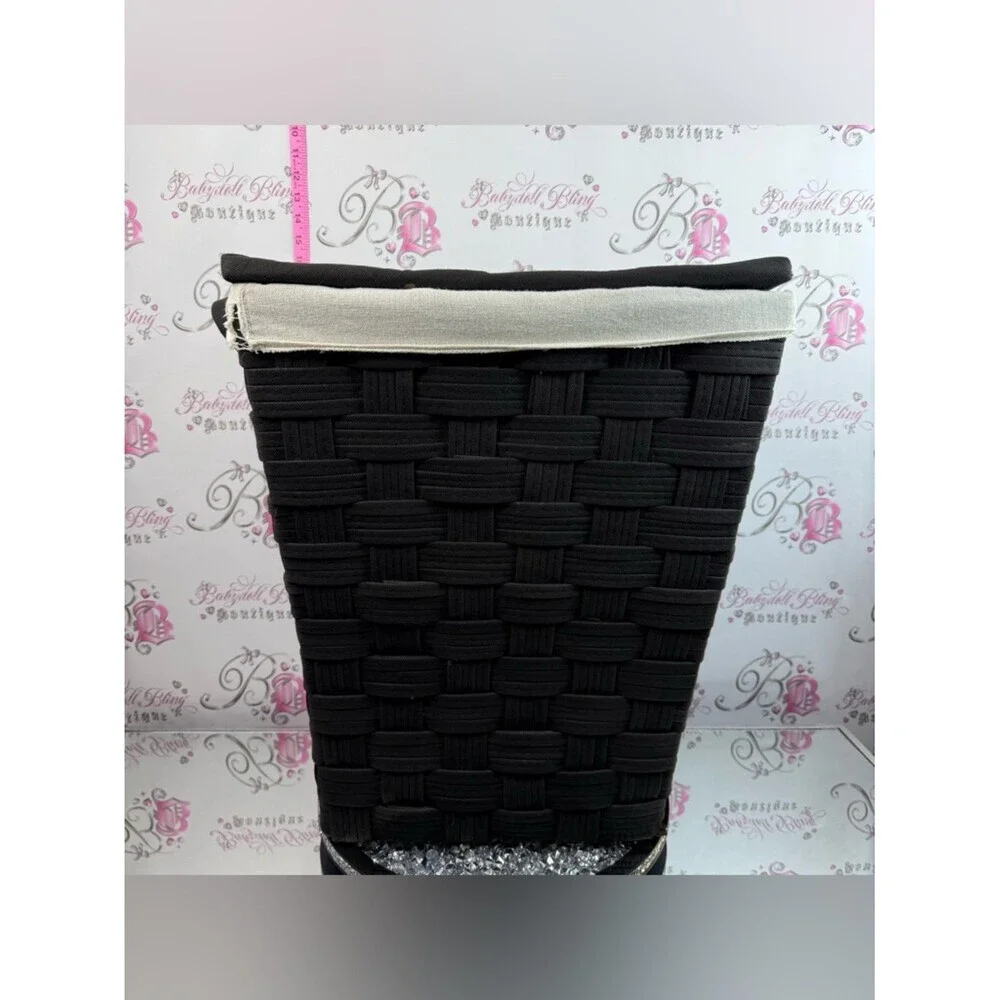 Laundry basket storage braided Woven Storage Basket with Cream Liner - Black